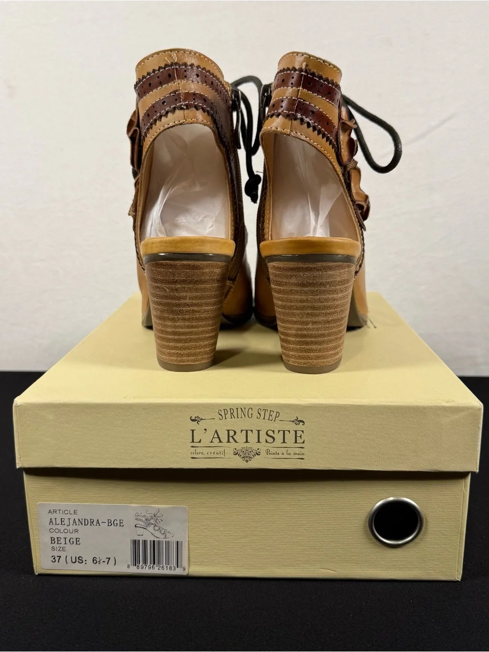 Spring Step L'Artiste Alejandra Beige Leather Ankle Strap Sandal NIB Size 37